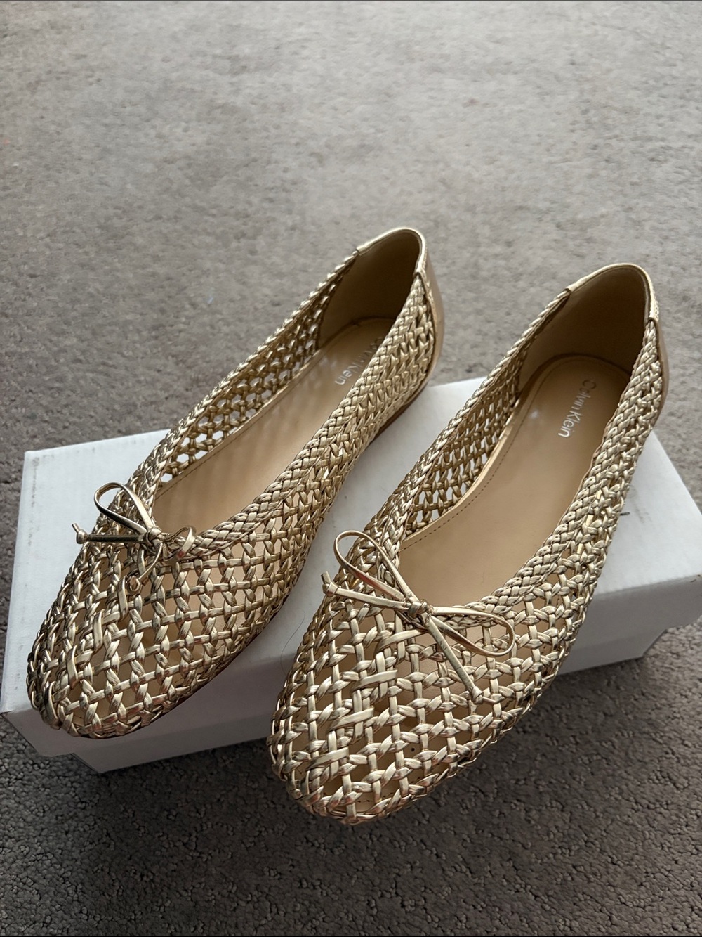 Calvin Klein Metallic Gold Woven Bow Ballet Flats